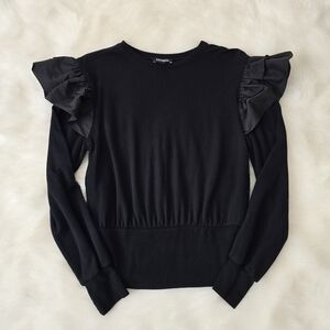 Express Ruffle Flutter Sleeve Pullover Top- Black